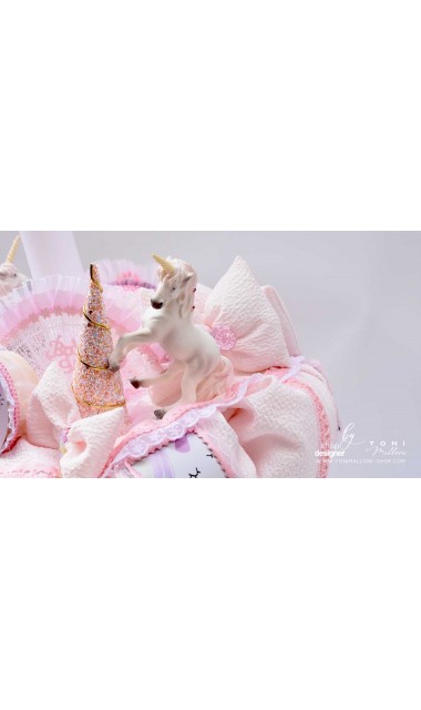 Lumanare de botez cu unicorni glam chevron pattern in roz si lila Posh Unicorn 2020 6